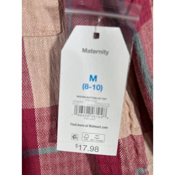 Time And Tru Maternity Pink Plaid Button-Up Top M (8-10) Rayon Blend - Picture 10 of 10
